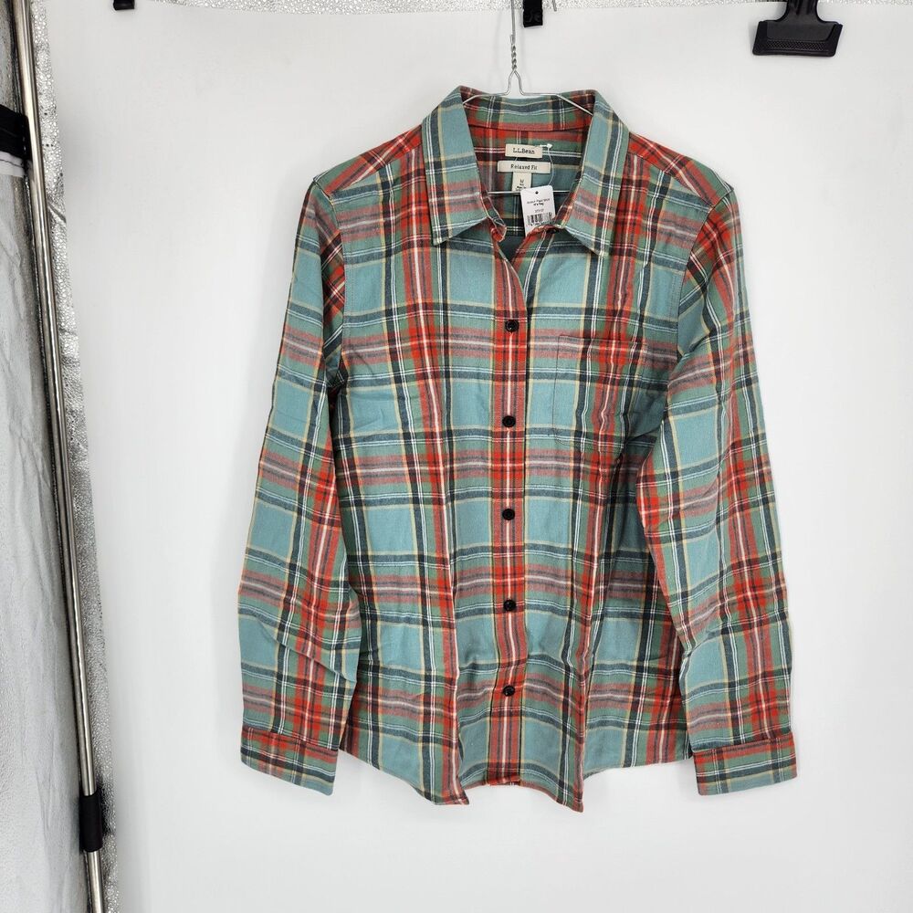 L.L.Bean‎ Women's Medium Washed McBeth Green Scotch Plaid Shirt NWT